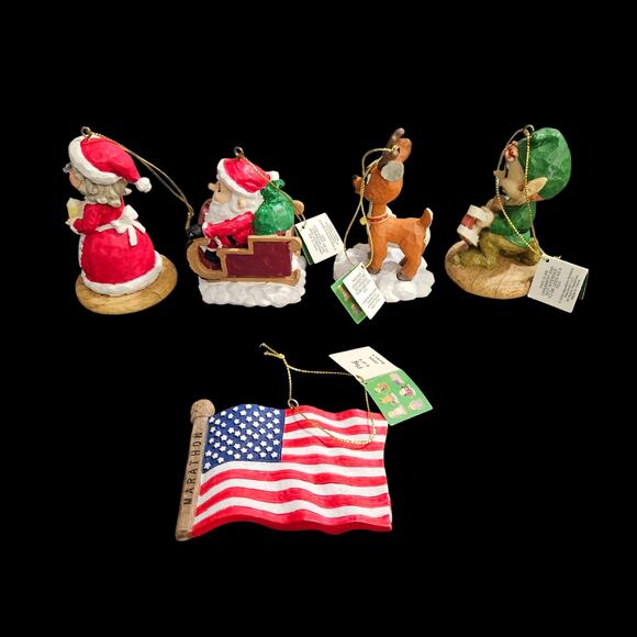 Marathon 2004 Holiday Collector’s Series Set of 5 Ornaments Santa Reindeer Flag - Picture 2 of 6